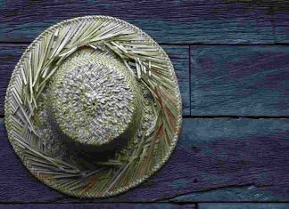 Old Straw hat Wooden Surface