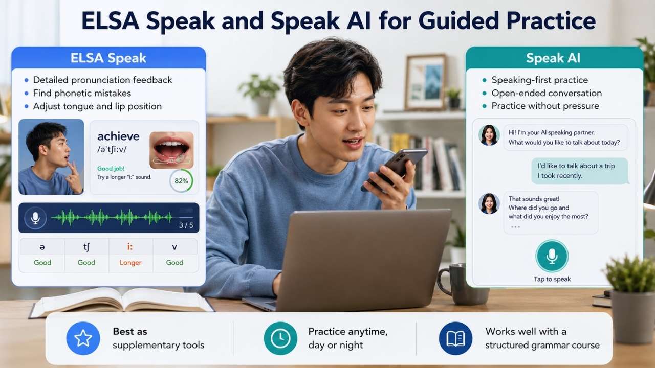 ELSA Speak and Speak AI for Guided Practice