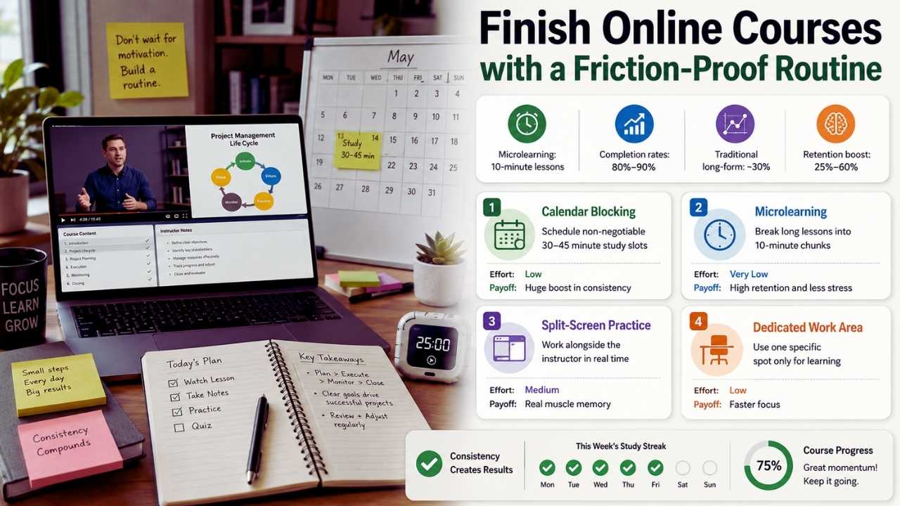 How to Actually Finish Online Courses with a Friction-Proof Routine